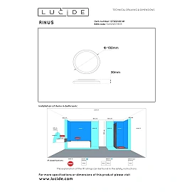 RINUS bathroom LED CCT ceiling light Ø19 cm 9.5 W IP44 opal (Lucide)