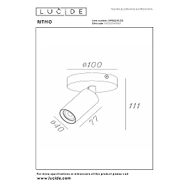 RITMO ceiling spotlight 1xGU10 (MR11) black (Lucide)