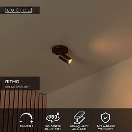 RITMO ceiling spotlight 1xGU10 (MR11) black (Lucide)