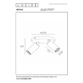 RITMO ceiling spotlight 2xGU10 (MR11) matt gold / brass (Lucide)