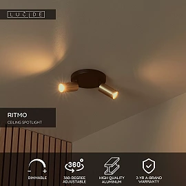 RITMO ceiling spotlight 2xGU10 (MR11) matt gold / brass (Lucide)