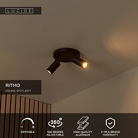 RITMO ceiling spotlight 2xGU10 (MR11) black (Lucide)