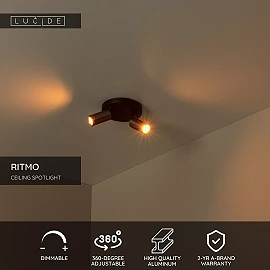 RITMO ceiling spotlight 2xGU10 (MR11) coffee (Lucide)