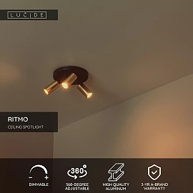 RITMO ceiling spotlight 3xGU10 (MR11) matt gold / brass (Lucide)