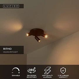 RITMO ceiling spotlight 3xGU10 (MR11) black (Lucide)