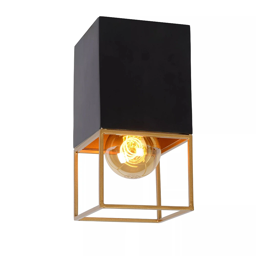 RIXT griestu lampa 10 x 10 cm 1 x E27 melna/misiņa (Lucide)