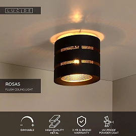 ROSAS Flush ceiling light Ø26 cm 1xE27 black (Lucide)