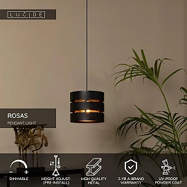 ROSAS Pendant light Ø26 cm 1xE27 black (Lucide)