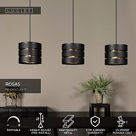 ROSAS piekaramā lampa 130 cm 3 x E27 melna (Lucide)