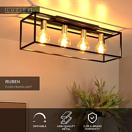 RUBEN Flush ceiling light 4x40W E27 Black (Lucide)