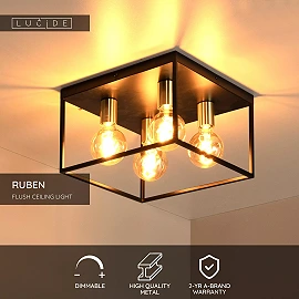 RUBEN Flush ceiling light 4x40W E27 Black (Lucide)