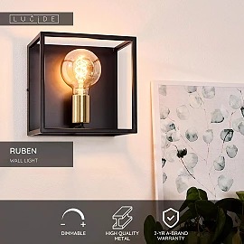 RUBEN Wall light 1x40W E27 Black (Lucide)