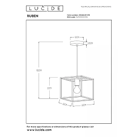 RUBEN Pendant light 1x40W E27 Black (Lucide)