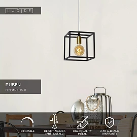 RUBEN Pendant light 1x40W E27 Black (Lucide)