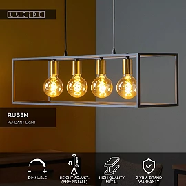 RUBEN Pendant light 4x40W E27 Black (Lucide)