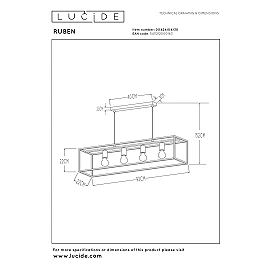 RUBEN Pendant light 4x40W E27 Black (Lucide)