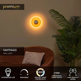 SANTIAGO sienas lampa Ø23 cm LED 10W CCT dzintara (Lucide)