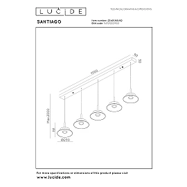 SANTIAGO piekaramā lampa 150 cm 5 x 10W LED CCT dzintara (Lucide)