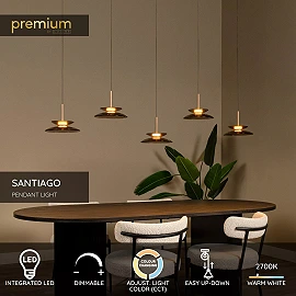 SANTIAGO piekaramā lampa 150 cm 5 x 10W LED CCT dzintara (Lucide)
