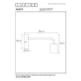 SCOTT wall light 1 x 40 W E27 black (Lucide)