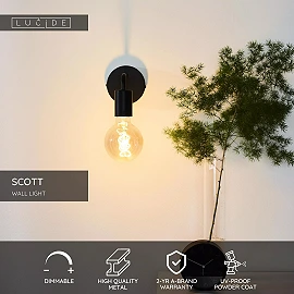 SCOTT wall light 1 x 40 W E27 black (Lucide)