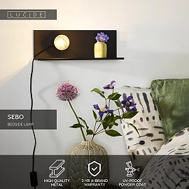 SEBO sienas/gultas lampa 1 x 40 W E27 melna (Lucide)