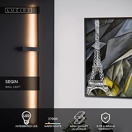SEGIN sienas lampa 90 cm LED 10 W 2700K melna (Lucide)