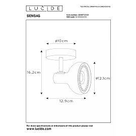 SENSAS griestu prožektors 14 cm × 13,5 cm × 17,8 cm 1x12W balta (Lucide)