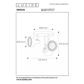 SENSAS griestu prožektors Ø25,8 cm 3x12W balta (Lucide)