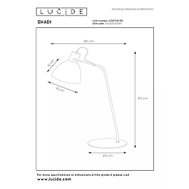 SHADI desk lamp Ø20 cm 1 x 40 W E14 black (Lucide)