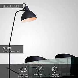 SHADI floor reading lamp 1 x 60 W E27 black (Lucide)