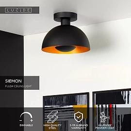 SIEMON flush ceiling light Ø 25 cm 1xE27 black (Lucide)