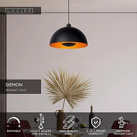 SIEMON pendant light Ø 40 cm 1xE27 black (Lucide)