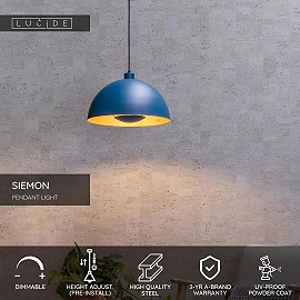 SIEMON pendant light Ø 40 cm 1xE27 blue (Lucide)