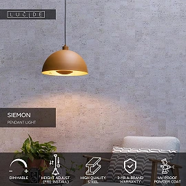 SIEMON pendant light Ø 40 cm 1xE27 ocher yellow (Lucide)