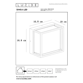 SINGA LED outdoor wall light LED 1x10W 3000K black (Lucide)