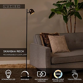 SKANSKA RECH uzlādējama stāvlampa LED 1x3 W 3000-6000K kafijas brūna (Lucide)