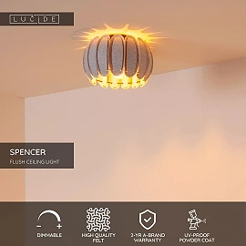 SPENCER Flush ceiling light Ø30 cm 1xE27 grey (Lucide)
