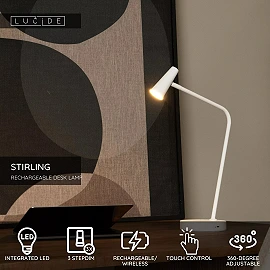 STIRLING rechargeable desk lamp LED 3 W 2700 K white (Lucide)