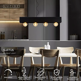 SURTUS pendant light 4xE27 black (Lucide)