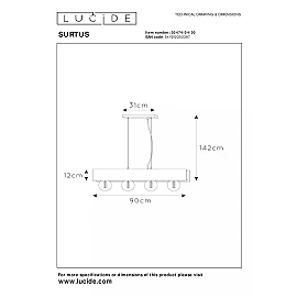 SURTUS pendant light 4xE27 black (Lucide)