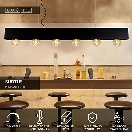 SURTUS pendant light 6xE27 black (Lucide)