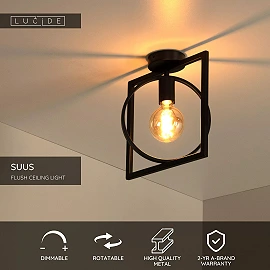 SUUS Flush ceiling light 1x40W E27 Black (Lucide)
