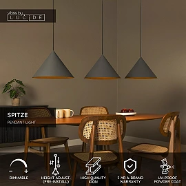 SPITZE Pendant light 3xE27 40W Grey (Lucide)