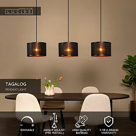 TAGALOG piekaramā lampa Ø40 cm 3 x E27 bambuss/melna (Lucide)