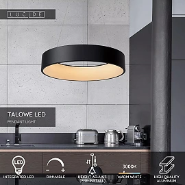 TALOWE LED pendant light Ø60 cm dimmable 39W 3000K Black (Lucide)