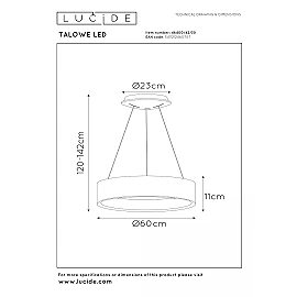 TALOWE LED pendant light Ø60 cm dimmable 39W 3000K Black (Lucide)