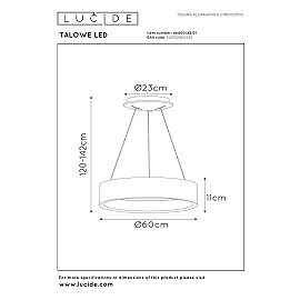 TALOWE LED pendant light Ø60 cm dimmable 39W 3000K White (Lucide)