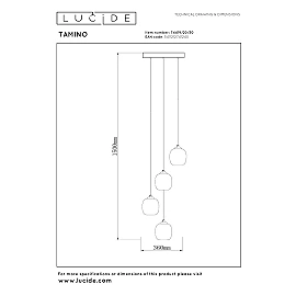 TAMINO pendant light Ø36 cm LED dimmable 4x5.2W 3000K Black (Lucide)