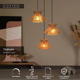 TASMAN Pendant light 3xE27 natural (Lucide)